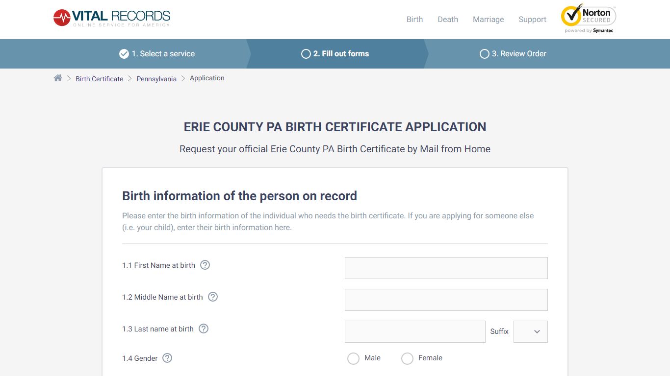 Erie County PA Birth Certificate Application - Vital Records Online